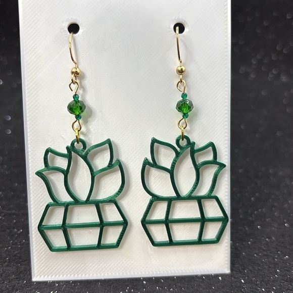Handmade Green Succulent Earrings - Picture 5 of 6